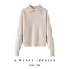 Nuevo suéter de punto corto para mujer de otoño e invierno 100% cachemira pura con cuello polo de manga larga
