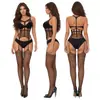 Lingerie sexy de malha com gola halter cruzada europeia e americana para mulheres, body transparente sem costas, peça única de meia arrastão, direto do fabricante
