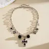 Colar de coração com cruz cravejado de diamantes, estilo escuro europeu e americano, corrente de clavícula de nicho transfronteiriço de alta qualidade, joia única e da moda