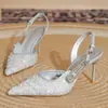 Zapatos de Tacón Alto Impresionantes de Punta Fina para Mujer, Nuevo Modelo 2026, Tacón Delgado, con Lentejuelas, Punta Cerrada, Sandalias sin Espalda, Zapatos de Correa Única