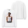 Camiseta de Manga Larga Oversize con Hombros Caídos Lavada Estilo Retro Americano Estampado Directo para Hombre