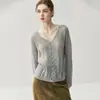 Suéter de Punto de Cachemira para Mujer de Color Sólido para Otoño e Invierno, Chaqueta de Punto Hueca con Cuello en V, Top Versátil Holgado Adelgazante