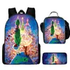 Mochila Escolar Infantil Monstruo de Pelo Verde Grinch Mochila para Estudiante de Primaria Bolsa de Comida Estuche para Lápices Mochila de Tres Piezas Venta al por Mayor Transfronteriza