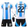 Camiseta de Fútbol de Argentina 2024 No. 10 Messi 11 Di Maria Jersey Copa América Traje de Pantalón Negro para Niños Manga Corta