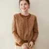 Otoño e Invierno Nuevo Suéter de Cachemira de Cuello Redondo para Mujer Cárdigan Tejido Jacquard Suéter Holgado Slim Chaqueta Camisa Básica de Cachemira