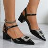 Sandalias de Tacón Alto de Punta 2025 Verano Hebilla Cuadrada Pedrería Correa Trasera Moda Zapatos de Mujer Boca Baja Tacón Grueso Sandalias de Mujer