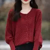 Cárdigan de punto para mujer, cuello redondo, corto, suéter holgado, versátil y moderno para otoño, color liso, mangas murciélago, elegante, prenda exterior de talla grande