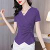 Nova Moda Feminina de Verão Camiseta Irregular de Manga Curta, Roupa Íntima de Corte Justo, Camiseta Base que Cobre a Barriga, Top Estiloso para Mulheres