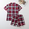 Comercio Exterior Transfronterizo Pijama de Mujer Verano Navidad Cuadros Solapa Manga Corta Shorts Conjunto de Cardigan Ropa para el Hogar Europeo y Americano