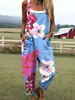 (Botón de Día) Ropa de mujer transfronteriza, Amazon, estilo europeo y americano, overol de verano con botones estampado digital 3D, pantalones de tirantes casuales