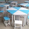 Mesa de combinación hexagonal, mesa de empalme, mesa de aprendizaje octagonal y silla, mesa hexagonal, mesa de comunicación inteligente para aula y combinación de silla