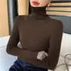 Nuevo top de punto para mujer de otoño e invierno Andy de terciopelo con manga larga, corte ajustado y cuello alto apilado, capa base adelgazante con un toque de alta gama