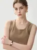 Colete de malha 100% cashmere puro para mulheres, gola redonda, sem mangas, corte justo, camada base para primavera, outono e inverno, regata de cor sólida