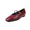 Zapatos Mary Jane de piel de oveja repujada con patrón de piedra, que aumentan la altura, colección otoño 2026, tacón medio, punta cuadrada, correa única, zapatos de piel genuina para mujer