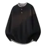Suéter de Punto con Cuello Henley para Hombre Otoño e Invierno 2025 Nuevo Jersey de Cuello Redondo Camisa Base Tejido Juvenil Falso de Dos Piezas Hombre