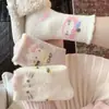 Calcetines Rosados de Gatito Lindo de Dibujos Animados, Calcetines de Media Pantorrilla para Mujer, Engrosados para Otoño e Invierno, Calcetines Cálidos para el Hogar y Dormir, Calcetines de Felpa, Lana Australiana