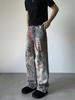 Pantalones vaqueros con estampado digital 3D de estilo americano para hombre, estilo urbano, primavera y otoño, con efecto grafiti de tinta salpicada, corte ajustado, rectos e informales.