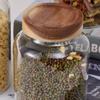 Frasco de Vidrio para Almacenamiento con Tapa de Madera, Frasco de Vidrio de Alto Borosilicato para Dulces y Snacks para Cocina, Frasco Sellado de Vidrio de Alto Borosilicato de Grado Alimenticio