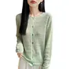 Cárdigan de punto calado de estilo suave para mujer, camisa fina de protección solar, cuello redondo, manga larga, top versátil, chaqueta, camisa para aire acondicionado