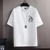 Camiseta de manga corta de seda helada para hombre 2024 nuevo verano fina secado rápido blanca media manga moderna holgada top de alta gama