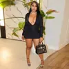 12130 Roupas Femininas Europeias e Americanas Transfronteiriças Amazon Sexy Decote em V Profundo Babados Nó Torcido Cruzado Colado ao Corpo Vestido de Manga Longa Feminino