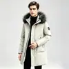 Jaqueta parka de inverno masculina com gola e capuz de pelo, quente e à prova de vento, espessa e alongada, estilo casual urbano para o trabalho