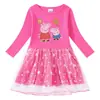 Vestido de Niña Transfronterizo Nuevo Primavera y Otoño Algodón Estampado Dibujos Animados Estrella Luna Malla Manga Larga Vestido de Princesa