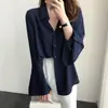 Camisa de chifon de manga longa para mulheres, novo estilo outono 2026, blusa casual solta com mangas sino, camisa branca de cor sólida