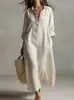 Vestido Novo Europeu e Americano Transfronteiriço Primavera/Verão 2026, Vestido Camisa Casual de Manga Longa Cor Sólida com Gola Reversível, Vestido Estilo Preguiçoso