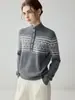 Novo suéter feminino de cashmere puro para outono e inverno, padrão Fair Isle, gola alta fina espessa, camada interna quente, suéter de tricô