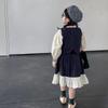 Set de Blusa de Puño a Bloques de Color para Niñas, Chaleco y Vestido 2026 Otoño Nuevo Conjunto Casual de Tres Piezas para Niños