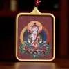 Colgante Thangka de Cinabrio con Amuleto Budista de Acero de Titanio Pintado en Oro, Guanyin, Alto Contenido de Cinabrio, Thangka Pintado a Mano 99% Puro