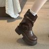 2025 Nuevas Botas de Moda Coreana para Verano, Versátiles, Punta Redonda, Tacón Grueso, Suela Gruesa para Mujer, con Faldas y Suelas Suaves