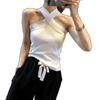 Estilo Coreano Sexy Revelador de Pecho Top Cruzado Halter Hombros Descubiertos Sin Mangas Ajustado Camisa Ropa Exterior Chaleco Base Tirantes Mujer Verano