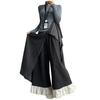 Calças Culotte de Renda com Recortes de Design Cintura Alta Outono e Inverno para Mulheres 2025 Novo Estilo Coreano Estilo Preguiçoso Soltas Casuais de Perna Larga