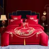 Textil Hogar Boda Juego de Cuatro Piezas Funda de Edredón Bordada para Boda Habitación de Boda Roja Cama de Boda Juego Festivo Chinoiserie