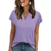 Amazon Comércio Exterior Transfronteiriço Europeu e Americano 2026 Primavera e Verão Novidade Cor Sólida Gola V Solta Manga Curta Camiseta Tops Casuais para Mulheres