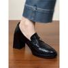 Em Estoque Entrega Rápida Sapatos Loafer Camélia de Salto Alto para Mulheres, Sapatos de Salto Grosso, Novo Modelo 2026, Sapatos de Couro Bico Redondo para o Trabalho, Versátil