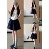 Conjunto Estilo Japonés con Falda Corta Azul Marino, Verano 2026 para Mujer, Falda de Paraguas A-Line Petite Azul Marino Estilo Universitario