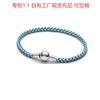Panjia Dora Cobre Blanco Chapado en Plata Cuerda de Cuero Azul y Blanco Círculo Único Cuerda de Cuero Trenzada Pulsera Básica DIY