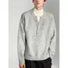 Moda Inverno 2025 Cor Contrastante Gola Alta Meia Botões Suéter Tricô Acessível Luxo Elegante Roupa de Baixo Tricô Masculina