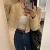Cardigan Suéter Jacket Tejido Corto de Punto de Botón Sencillo con Bolsillos Dobles y Cuello Redondo Suave Vintage Otoño e Invierno Chic de Corea del Sur