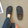 Encuentro de Primera Temporada Peluche Birkenstocks Mujer Otoño/Invierno Slip-on Exterior Punta Cerrada Medias Zapatillas Estilo Retro Coreano Versátil Mate