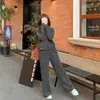 Conjunto Casual de Listras com Capuz para Outono e Primavera - Jaqueta Cardigan + Calça de Cintura Alta Larga - Conjunto de Duas Peças