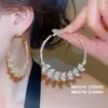 Pendientes de Aro Estilo Europeo y Americano con Zirconia Brillante Espiga de Trigo, Pendientes de Lujo Ligero de Gama Alta, Accesorios de Oreja de Lujo Exagerados para Banquetes