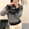 Suéter Retro Fair Isle 100% Lana para Mujer Otoño e Invierno 2026 Nuevo Estilo Holgado y Relajado Top de Punto de Manga Larga