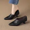 Moda Casual Nueva Primavera/Verano 2026 Zapatos de Mujer Tacón Fino Negro Piel Suave Suela Suave Superficie Suave Zapatos de Una Sola Pieza Comercio Transfronterizo