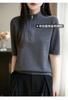 Playera de Punto con Cuello Medio Abierto con Cremallera para Mujer Verano 2025 Delgada Nueva Sensación de Alta Gama Holgada Casual Manga Media