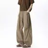 Calça casual de retalhos desconstruída estilo americano para homens, calça casual reta de algodão puro para outono, calça esportiva larga e solta