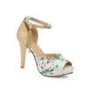 Sandalias Estampadas con Lentejuelas Tacón Alto Boca de Pez Talla Grande Zapatos para Mujer 810